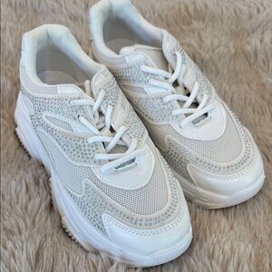 NEW QUPID  White Rhinestone Sneakers